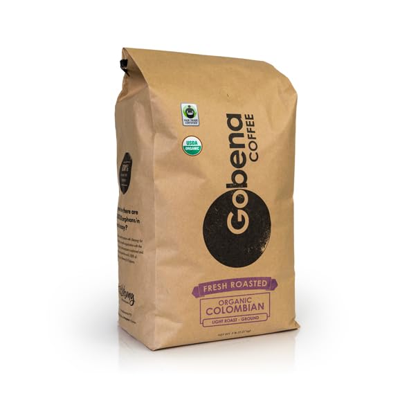 5lb Fair Trade Organic Certified Colombian Ground Coffee Light Roast,100% Arabica Specialty Coffee, 80 ounces, 5 pounds, Bulk Coffee