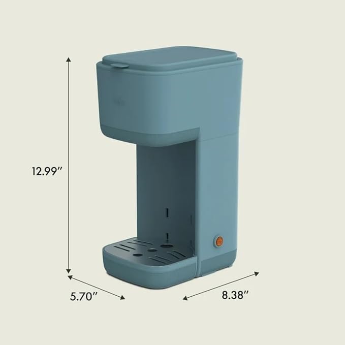 Single-Serve Bella Coffee Maker – Compact 6oz–14oz Brewer for Ground Coffee or Pods, One-Touch Operation, Adjustable Drip Tray, 35oz Water Tank, Travel Mug Friendly, Dishwasher-Safe Parts (Surf)