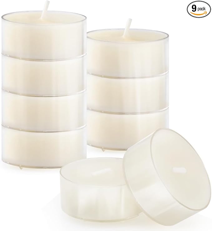 9PCS Pure White Beeswax Tealight Candles, Natural Scent, Clear Cup