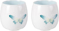 KAMMAK Tea Cup, 2.3oz Small Tea Cups Set of 2, White Porcelain Tea Cups, Ceramic Teacups for Home, Party, Office, Chinese Kungfu Tea Set for Hot/Cold Drink (Blue Butterflies)