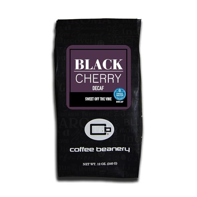 Coffee Beanery Black Cherry Flavored Coffee Swiss Water Process Decaf - 100% Specialty Arabica Coffee - 12oz bag (Whole Bean)