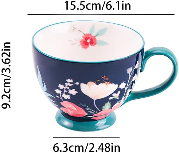 Autumn Handmade Large Ceramic Coffee Mug (20oz) Cute Cereal Vintage Flower Mugs Cozy Fall Gift Cup for Breakfast Oatmeal Tea & Hot Drinks with Floral Design