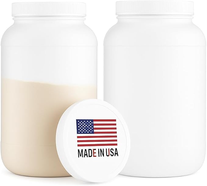 1 Gallon Protein Powder Container with Airtight Lid - Plastic Large Wide Mouth Jar - Pack of 2 - Made in USA