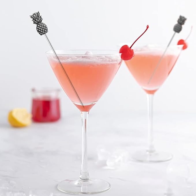 Martini Cocktail Picks Reusable Olive Picks Garnish Skewer Fruit Toothpicks Set of 9 (Antique Silver)