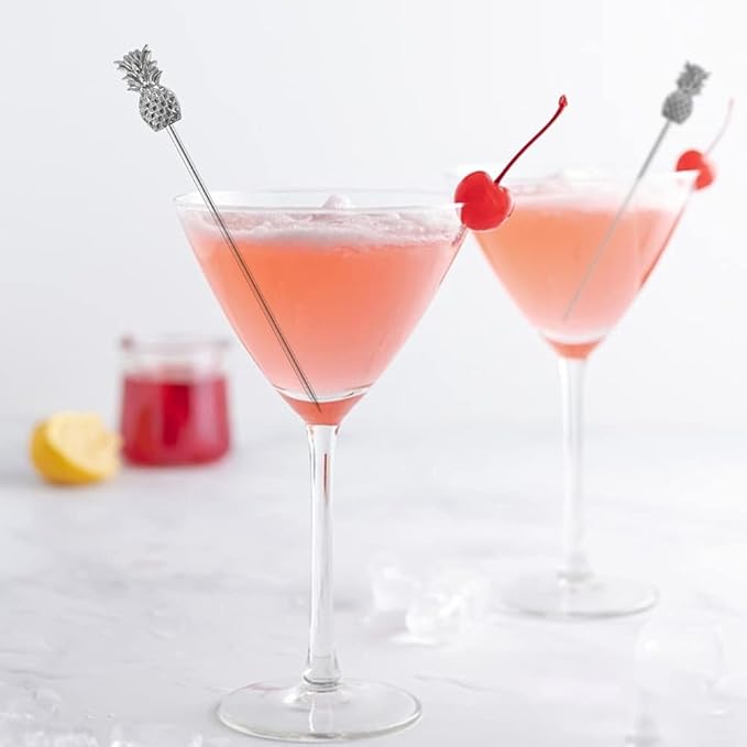Martini Cocktail Picks Reusable Olive Picks Garnish Skewer Fruit Toothpicks Set of 9 (Silver)