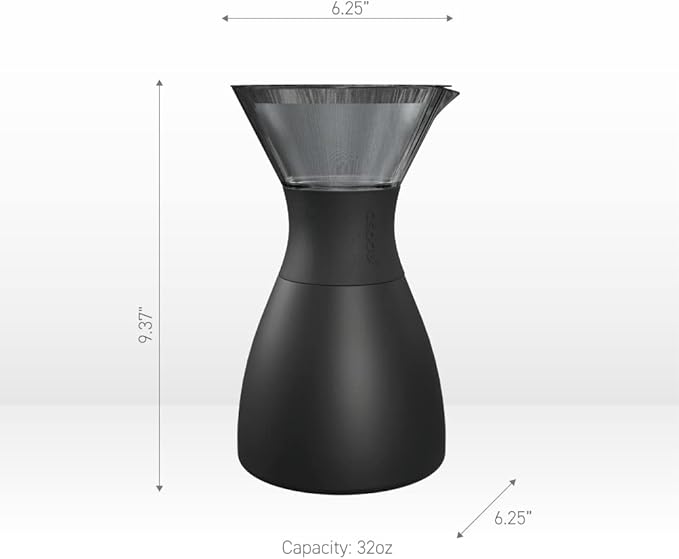 asobu Insulated Pour Over Coffee Maker (32 oz.) Double-Wall Vacuum, Stainless-Steel Filter and Take on the Go Carafe (Powdered Pink)