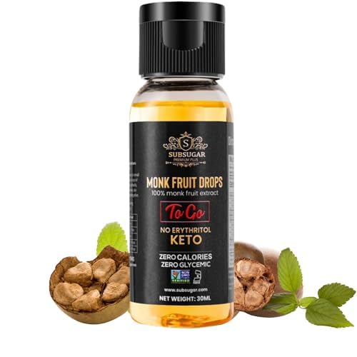 SubSugar Pure Concentrated Monkfruit Liquid Sweetener Drops no Erythritol Made with 100% Monk fruit juice (30ml)