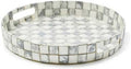 MACKENZIE-CHILDS Capiz Round Tray, Unique Serving Platter for Food and Drinks, Gray-and-White Sterling Check