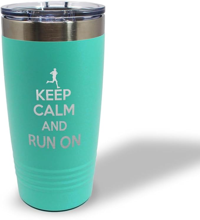 Stainless-Steel Engraved Travel Mug Tumbler 20 Oz Keep Calm and Run on Thermal Coffee Cup Chill
