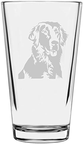 Flat-Coated Retriever Dog Themed Etched All Purpose 16oz Pint Glass