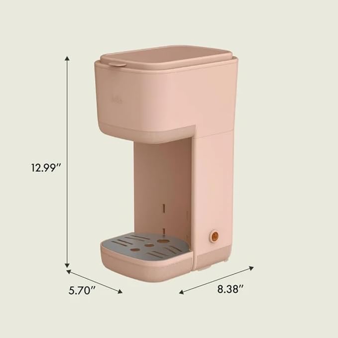 Single-Serve Bella Coffee Maker – Compact 6oz–14oz Brewer for Ground Coffee or Pods, One-Touch Operation, Adjustable Drip Tray, 35oz Water Tank, Travel Mug Friendly, Dishwasher-Safe Parts