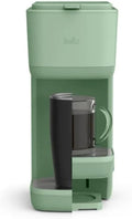 Single-Serve Bella Coffee Maker – Compact 6oz–14oz Brewer for Ground Coffee or Pods, One-Touch Operation, Adjustable Drip Tray, 35oz Water Tank, Travel Mug Friendly, Dishwasher-Safe Parts (Seaglass)