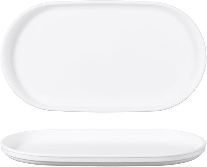 uxcell 2Pcs Fast Food Serving Trays, 9.4x5.1 Oval Reusable Restaurant Serving Trays for Kitchen Restaurant Coffee Fruit Burger Lunch Dessert, White