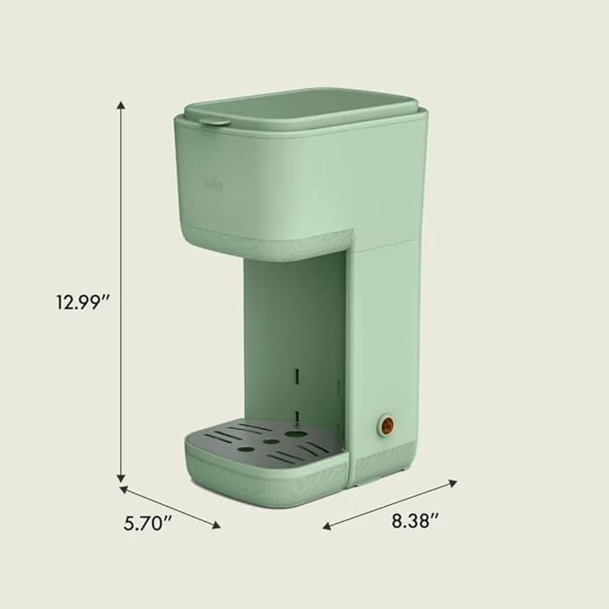 Single-Serve Bella Coffee Maker – Compact 6oz–14oz Brewer for Ground Coffee or Pods, One-Touch Operation, Adjustable Drip Tray, 35oz Water Tank, Travel Mug Friendly, Dishwasher-Safe Parts (Seaglass)