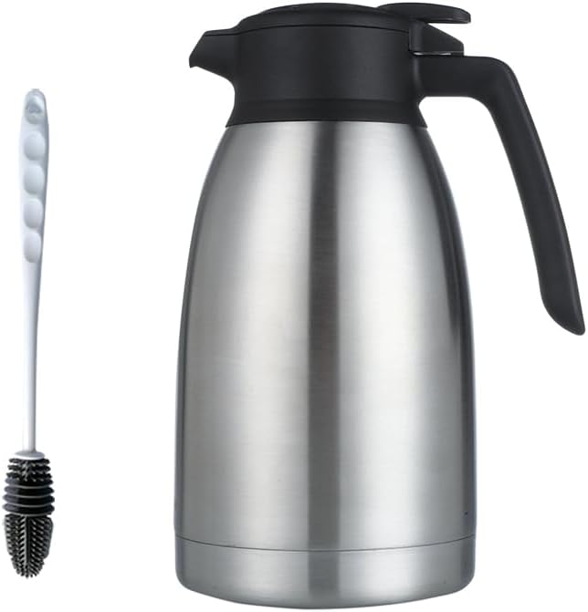 Heritage66 2L Thermal Coffee Carafe with Cleaning Brush – Triple-Wall Vacuum Insulated Stainless Steel Server, Keeps Drinks Hot 12 Hours/Cold 24 Hours, Leak-Proof Lid for Coffee, Tea & Water