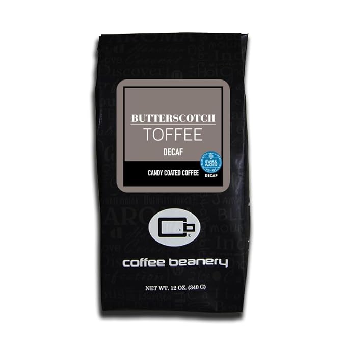 Butterscotch Toffee Flavored Coffee SWP Decaf, Specialty Arabica Coffee, Medium Roast, 12 ounce, Whole Bean