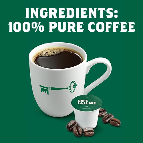 Cafe La Llave 55 Count Dark Roast Coffee Pods, Espresso Style, Compatible with Keurig Brewers, Single Serve Rich Bold Flavor
