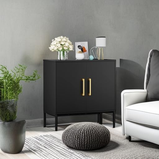 CARPETNAL Siedeboard Buffet Cabinet, Black Side Storage Cabinet with Doors and Adjustable Shelves, Accent Cabinet for Kitchen, Living Room, Dining Room, Office, Hallway, Entryway
