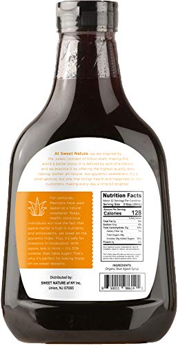 Sweet Nature Raw Agave Nectar Sweetener - Honey & Sugar Substitute for Diabetics - Natural, Organic, Kosher, Low Glycemic Liquid Sweetener (46oz)