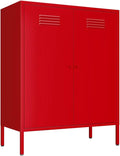 Red 2 Tier Metal Storage Cabinet with Legs, Small Accent Cabinet with Adjustable Shelf, Storage Side Table, 2 Door Storage Cabinet for Home, Office, Entryway, Kitchen,Bathroom,Dining Room