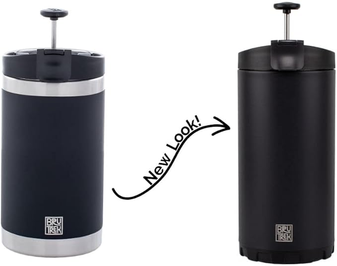 BruTrek Steel Toe 3.0 Travel Coffee Press - Brew 20 fl.oz On The Go - No Spill Lid, Double Wall Vacuum Insulated Stays Hot for Hours, French Press Coffee (Obsidian Black)