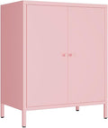 Small 2 Metal Storage Side Buffet Cabinet for Bed Room,Living Room,Entryway,Hallway,Home,Hotel,Office,Garage,Kitchen,1 Removable Shelf. (Metal Door, Pink)