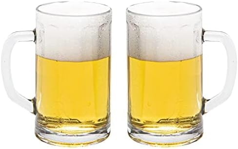 Vikko Beer Mug, Set of 2 Glass Beer Mugs, 17 Ounce, Dishwasher Safe Durable Drinking Glass for Craft Brews, Beer or Water