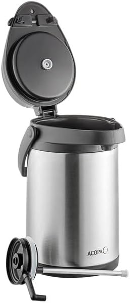 3 Liter Stainless Steel Airpot with Metal Lever, Double Wall Insulated Coffee Dispenser, Silver, Round, 13.2 Inch Height, BPA Free