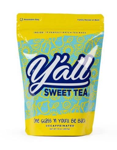 Y'all Sweet Tea - Decaf Iced Tea Bags One Gallon Size in 10 Gallons Per Pack Quick Brew Authentic Southern Ice Tea Without Caffeine | As Seen on Shark Tank (Decaf)