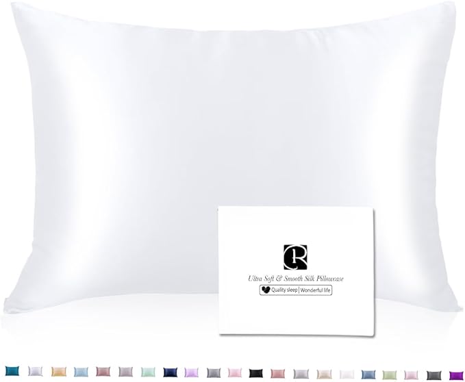Ravmix Silk Pillow Cases with Zipper, 21 Momme Mulberry Silk Pillowcase for Hair Skin Health, Soft Smooth Breathable Cool Pillow Cover for Beauty Sleep with Gift Box(Standard 20"x26", Pure White) 1PC