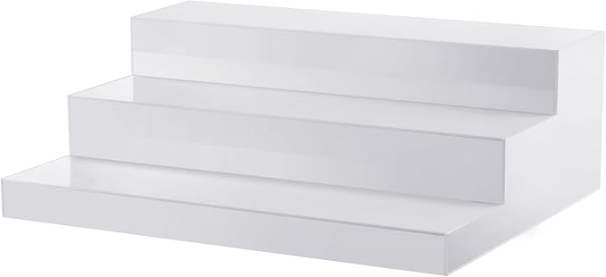 CiaoHER Large Acrylic Wine Liquor Bottle Rack 3 Tier White Countertop Riser Display for Bar Coffee Leisure Station Retail Store Shop Grocery Collection Organizer Stand (20''-2pack)