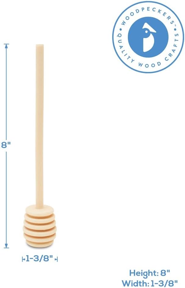 Wooden Honey Dipper Sticks, Honey Comb Wand Stirrers for Tea, Honeycomb Dripper Stir Spoons, Wood Dabber Combs Drizzler Sticks for Cake Pops, 8" Charcuterie Drizzle Dippers Pack of 6 by Woodpeckers