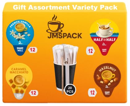 Variety Pack Creamers Liquid Creamer Singles | Gift Assortment Box | Coffee Cream - French Vanilla, Hazelnut, Caramel Macchiato & Half and Half, (Box of 48ct/ 4 Different Flavor), for Home, Office, Coffee, Bar, Gift.