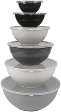 BoxedHome BPA Free Plastic Round Mixing Bowl with Lids, 12 Pack Nesting Bowls with Lids Set, Microwave and Dishwasher Safe Prep & Serving Bowls Great for Mixing, Baking, Serving (Grey, 12pcs)