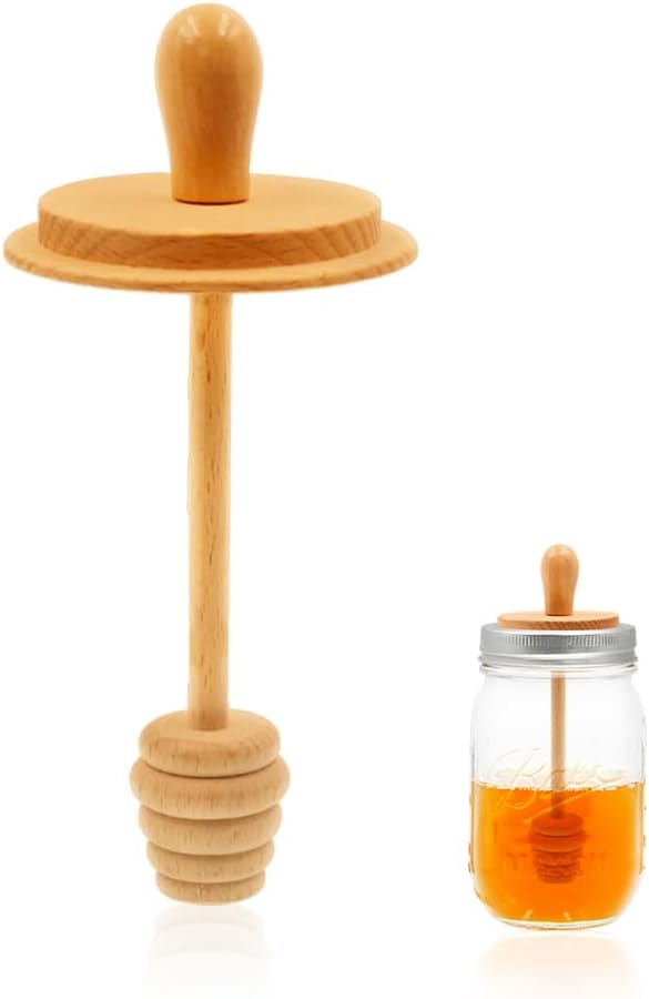 1pc Wooden Mason Jar Honey Dippers - Honey Dipper Wooden Stick for Regular Mouth Mason Jars, Honey Spoon Mason Jar Honeycomb Lid for Regular Mouth 16 oz Mason, Ball Jars (ONLY Honey Dippers)