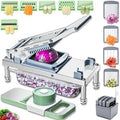 Stainless Steel Vegetable Chopper with 10 Blades - Mandoline Slicer-Pro Food Chopper with Container - Veggie Salad Onion Chopper - Potato Dicer - Tomato Cutter - Cheese Grater