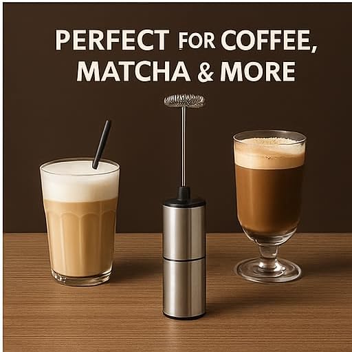 Premium Stainless Steel Electric Milk Frother | Battery Operated Foam Maker for Coffee, Latte, Matcha | Durable & Lightweight Handheld Frother for Creamy Foam | Ergonomic Design& Easy to Operate