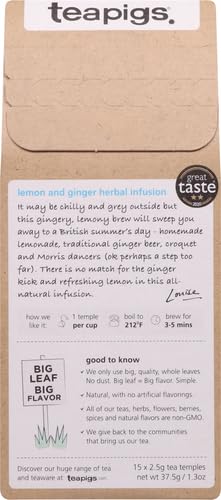 teapigs Lemon & Ginger Herbal Tea Bags Made With Whole Leaves (1 Pack of 15 Tea bags) (520)