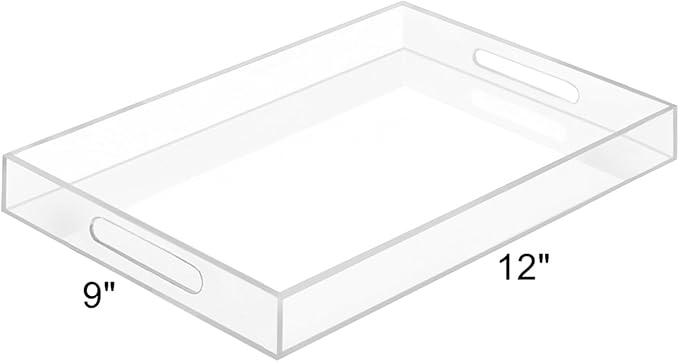 SetGame Acrylic Serving Tray with Handles, Bathroom Desktop Decorative Storage Arylic Trays, Simple Vanity Tray Food Tea Fruit Dinner Snack Tray for Bar Kitchen Party