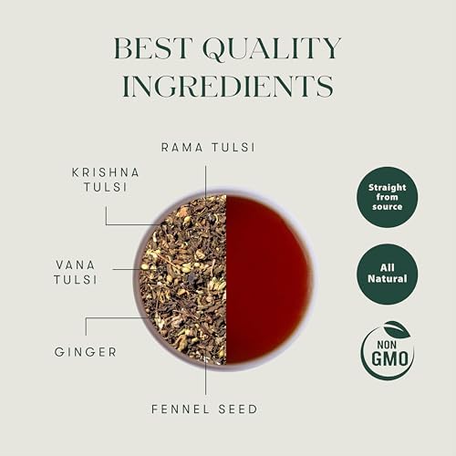 Luxmi Estates, Organic Tulsi Tea, 50 Tea Bags, Caffeine Free, Non-GM and Organic, for Immunity, Inflammation, and Stress Relief