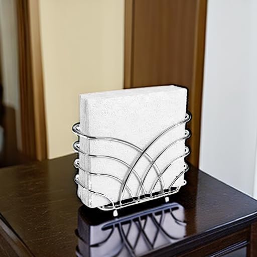 Napkin Holder for Table – Silver Iron Upright Napkin Dispenser for Paper Napkins, Napkin Dispenser for Kitchen Dining, Cocktail Picnic Bar Modern Kitchen and Dining Decor, Servilletero