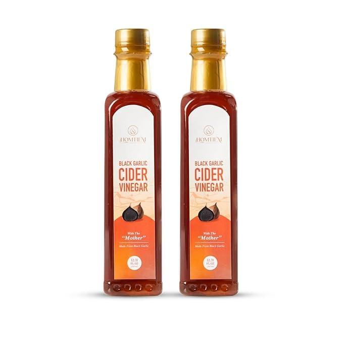 Homtiem Black Garlic Cider Vinegar – Naturally Fermented Made with Black Garlic and Cider Vinegar, Gluten Free, Rich in Health Benefits, Ideal for Salad Dressings, Sauces, Drinks, and Healthy Recipes (350ml, Pack of 2)