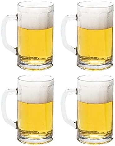 Vikko Beer Mug, Set of 4 Glass Beer Mugs, 17 Ounce, Dishwasher Safe Durable Drinking Glass for Craft Brews, Beer or Water