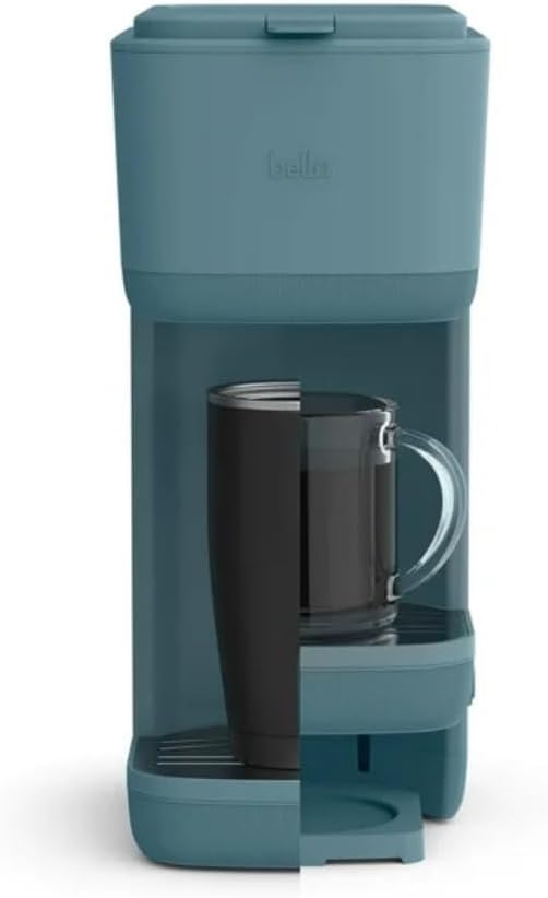 Single-Serve Bella Coffee Maker – Compact 6oz–14oz Brewer for Ground Coffee or Pods, One-Touch Operation, Adjustable Drip Tray, 35oz Water Tank, Travel Mug Friendly, Dishwasher-Safe Parts (Surf)
