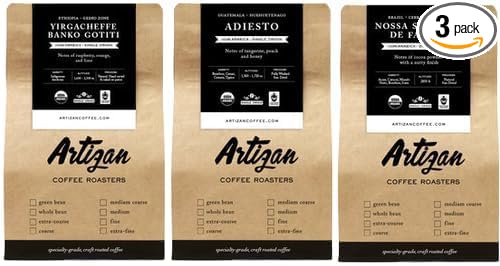 Artizan Coffee USDA Organic Whole Bean Coffee | Single Origin Discovery Bundle | 10 oz X 3 | Dark Roast | Roasted in South Florida