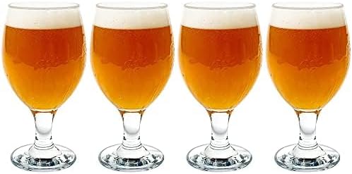 Vikko Beer Glass, Set of 4 Belgian Style Beer Glasses, Large Size 13.5 Ounce, Dishwasher Safe Durable Drinking Glass for Craft Brews, Beer or Water