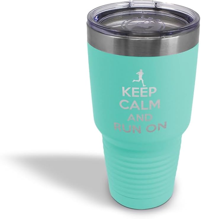 Stainless-Steel Engraved Travel Mug Tumbler 30 Oz Keep Calm and Run on Thermal Coffee Cup Chill