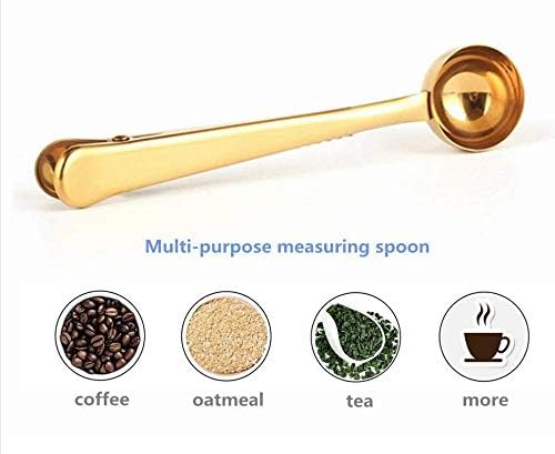 Coffee Scoop with Bag Clip, Stainless Steel Long Handled Tea Spoon Coffee Accessories and Kitchen Utensils 2pcs Set (Gold)