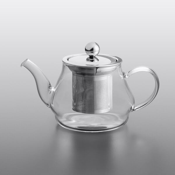 Azalea Glass Teapot, 12 oz, Clear Borosilicate Glass with Stainless Steel Infuser, Round Shape, Dishwasher Safe