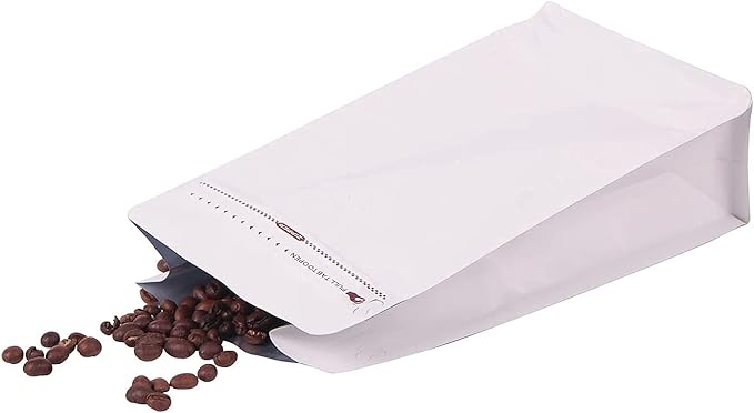REMTAP Coffee Bags with Valve(100pcs,12 oz) white High Barrier Aluminumed Foil Flat Bottom Standing Coffee Beans Storage Bags,Reusable Heat Sealable Side Zipper Pouches for Home or Store